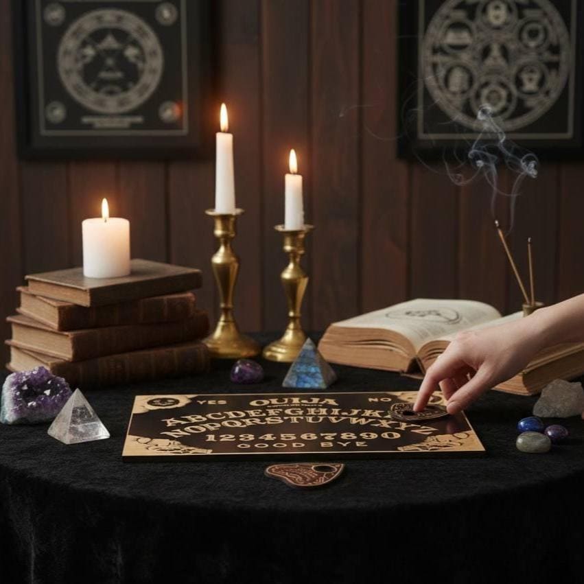 Black Wooden Ouija Board and Planchette Set: Esoteric Talking Spirit Board