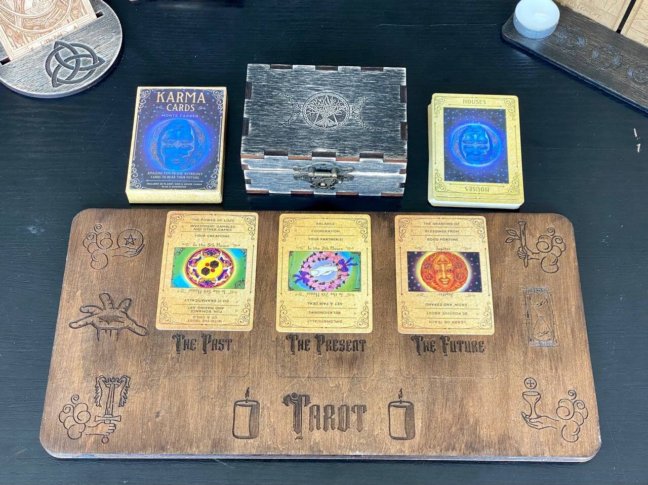 Karma Tarot Cards – Divination Deck with Personalized Wooden Box, Magic Tarot Gift Set