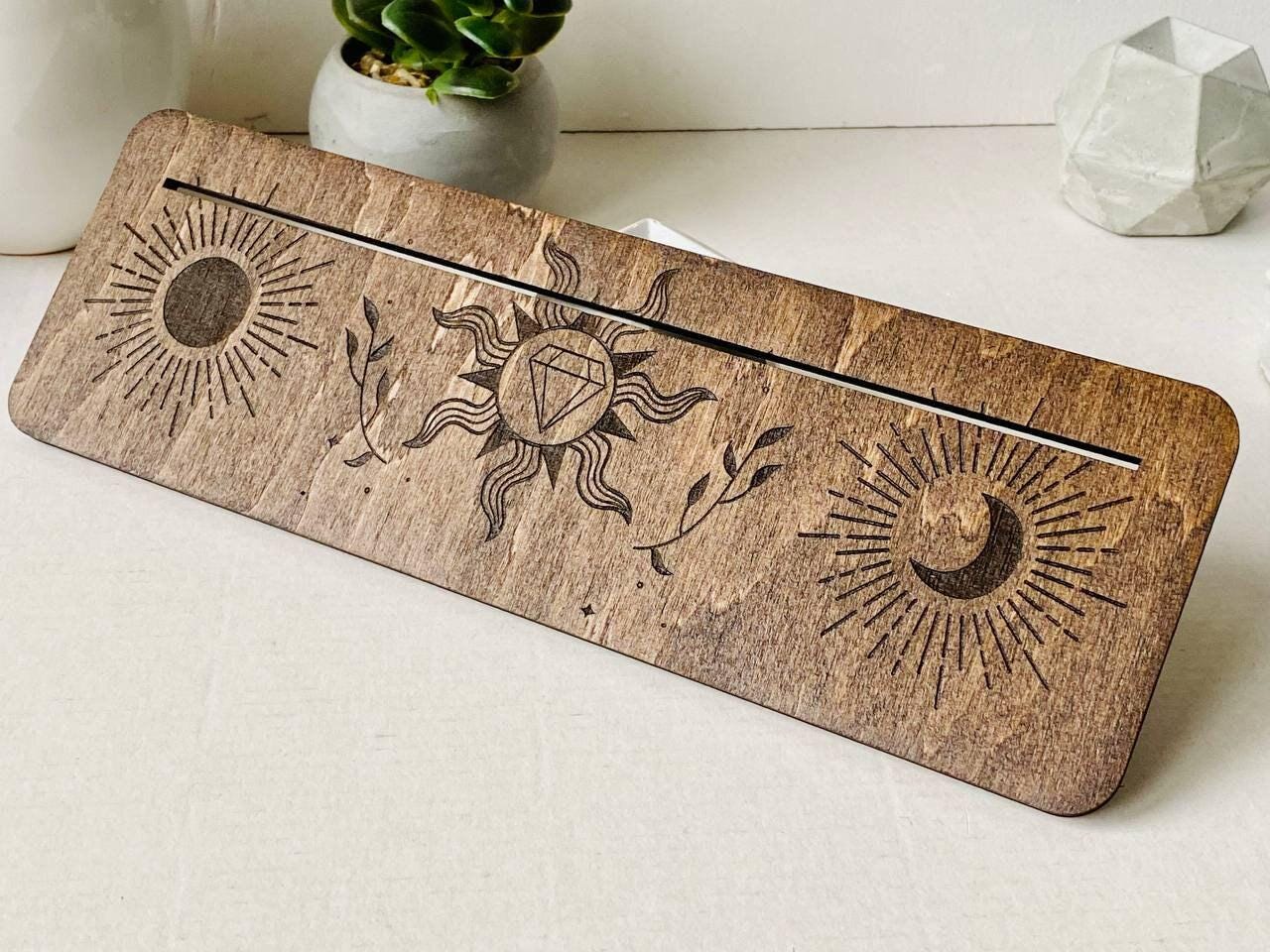 Engraved Rosewood Tarot Card Holder, Oracle Reading Stand