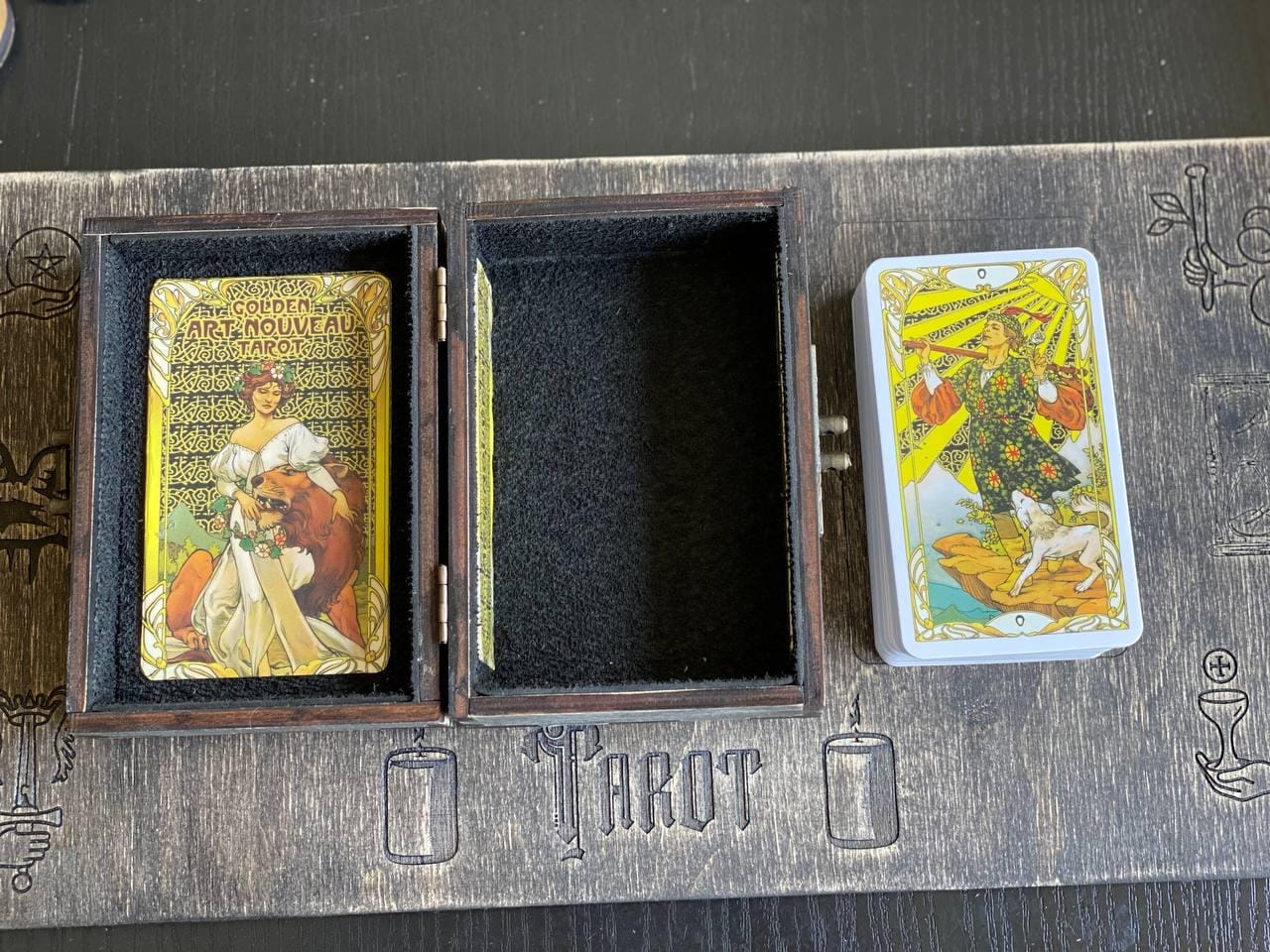 Art Nouveau Tarot Deck with Wooden Box & Reading Board Set