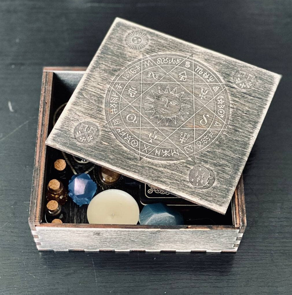 Tarot Card Holder Box – Personalized Wooden Witch Box for Crystals, Wiccan Pagan Ritual Storage