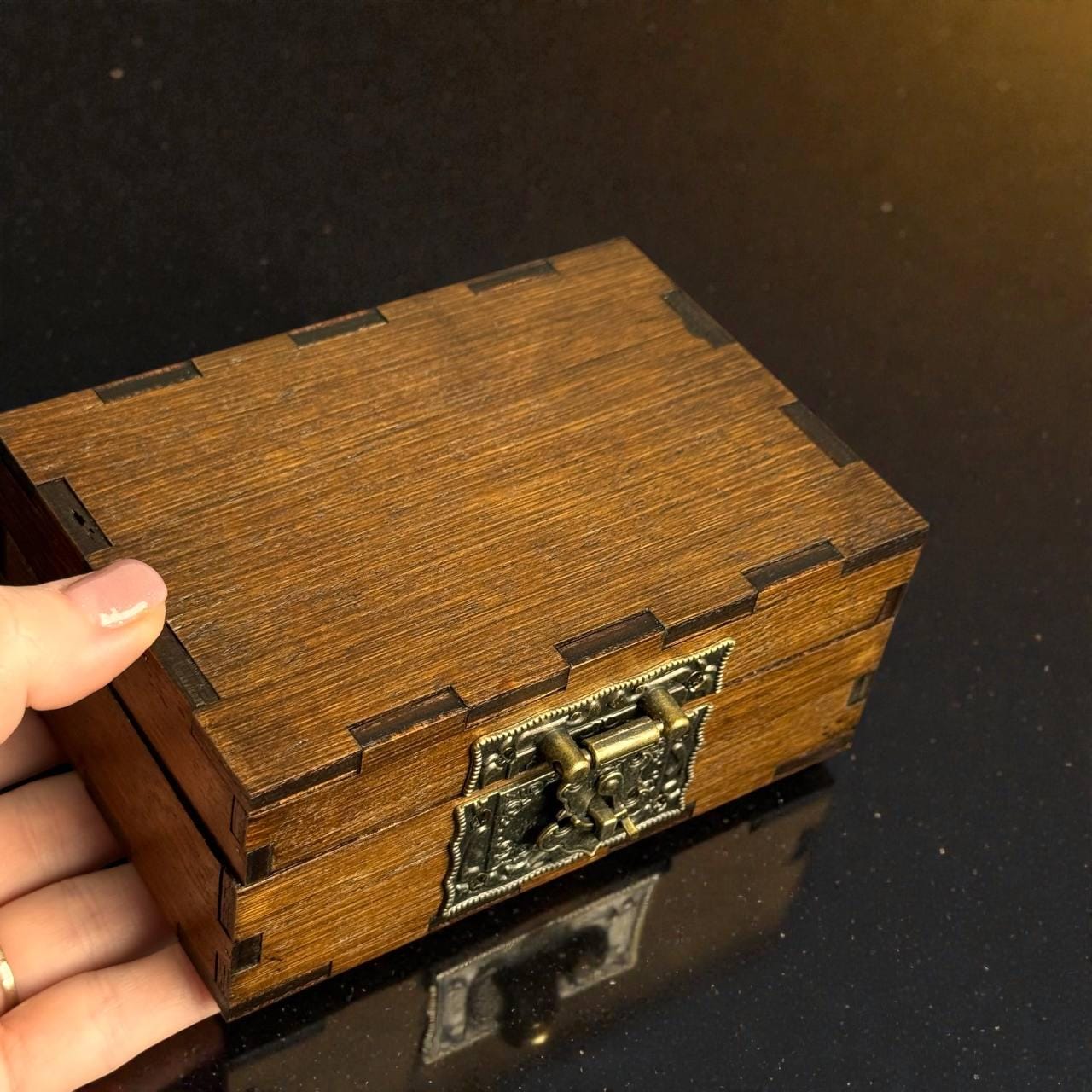 Wooden Treasure Box with Antique Lock, Vintage Style Jewelry Box Tarot Storage, Keepsake Chest