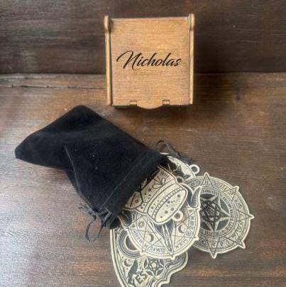 Personalized Wicca Ornament Gift Box, 7 Wooden Sabbat Charms in 4 Colors