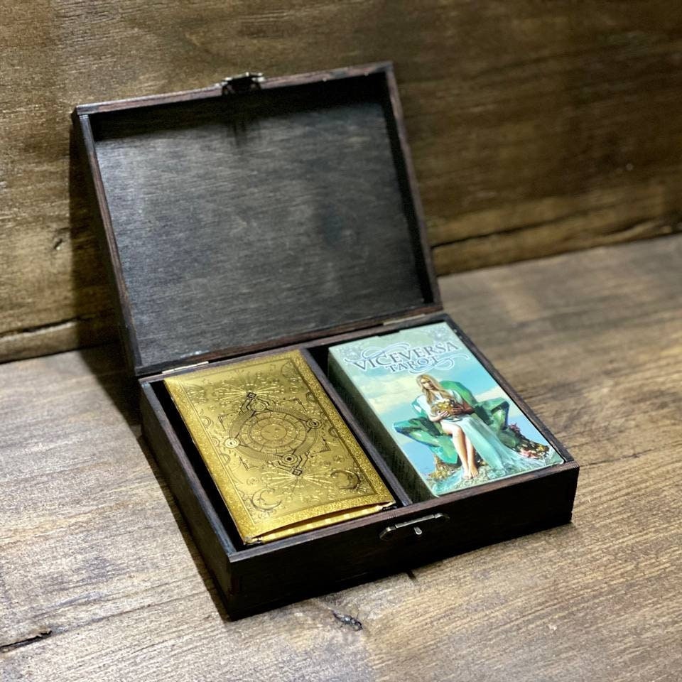 Triquetra Tarot Card Box: Engraved Wooden Wiccan Divination Tool Storage