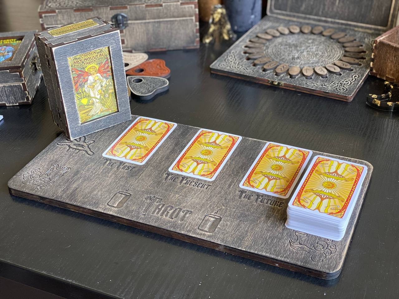 Art Nouveau Tarot Deck with Wooden Box & Reading Board Set