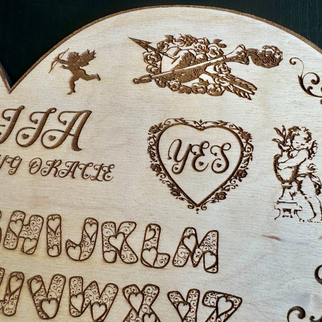 Love Ouija Board Heart Shape with Planchette, Romantic Witch Gift Decor
