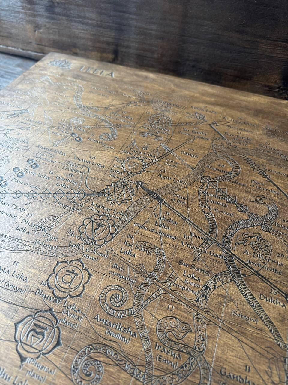 Leela Board Game - Wooden Spiritual Classic Set with Engraved Board & Meditation Tools