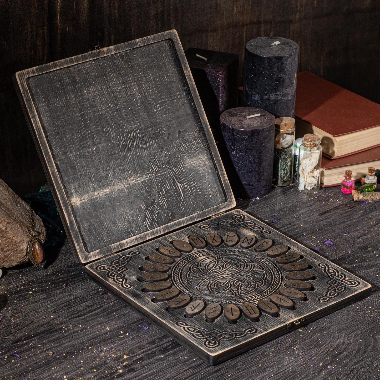 Futhark Runes Set: Norse Divination Tools with Wooden Box