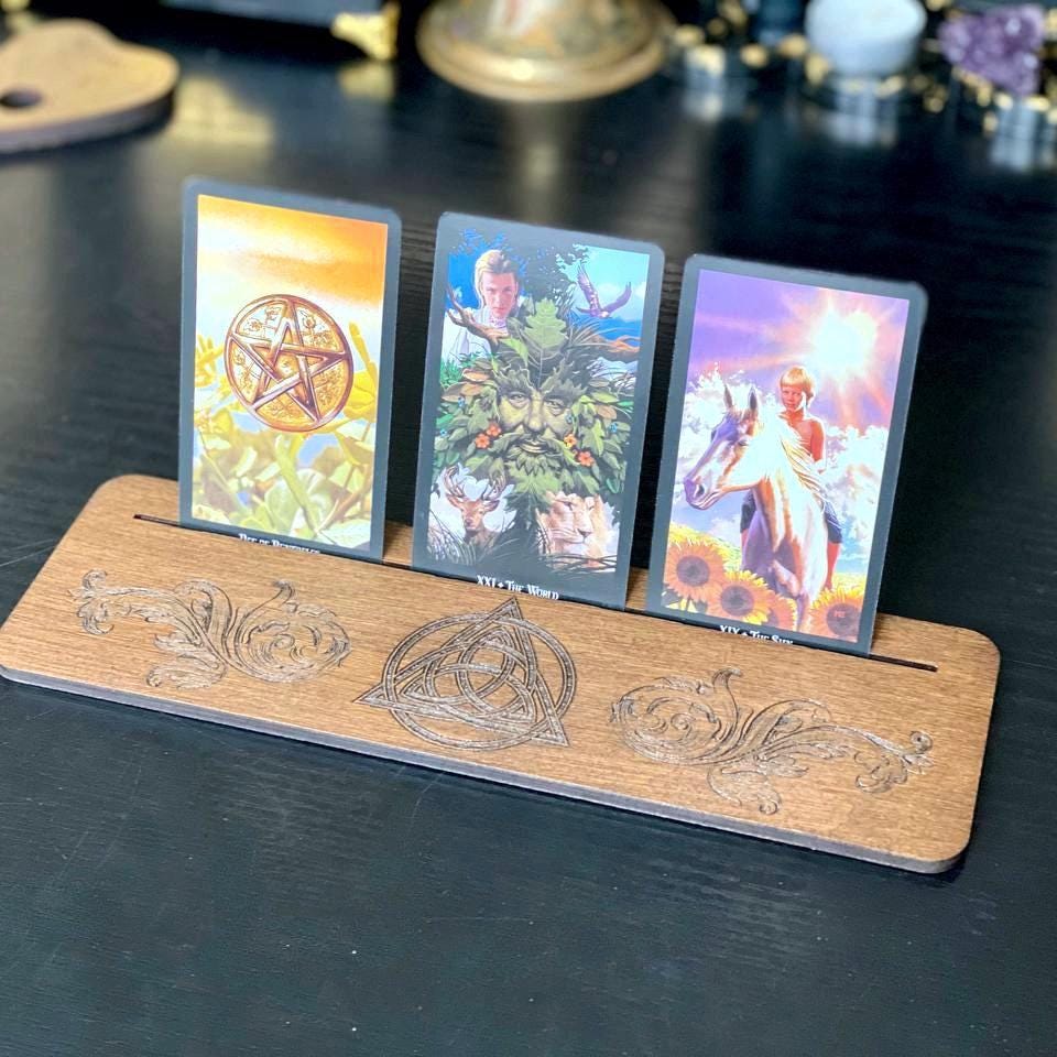 Wooden Tarot Card Holder for Daily Pulls, Personalized Altar Card Stand