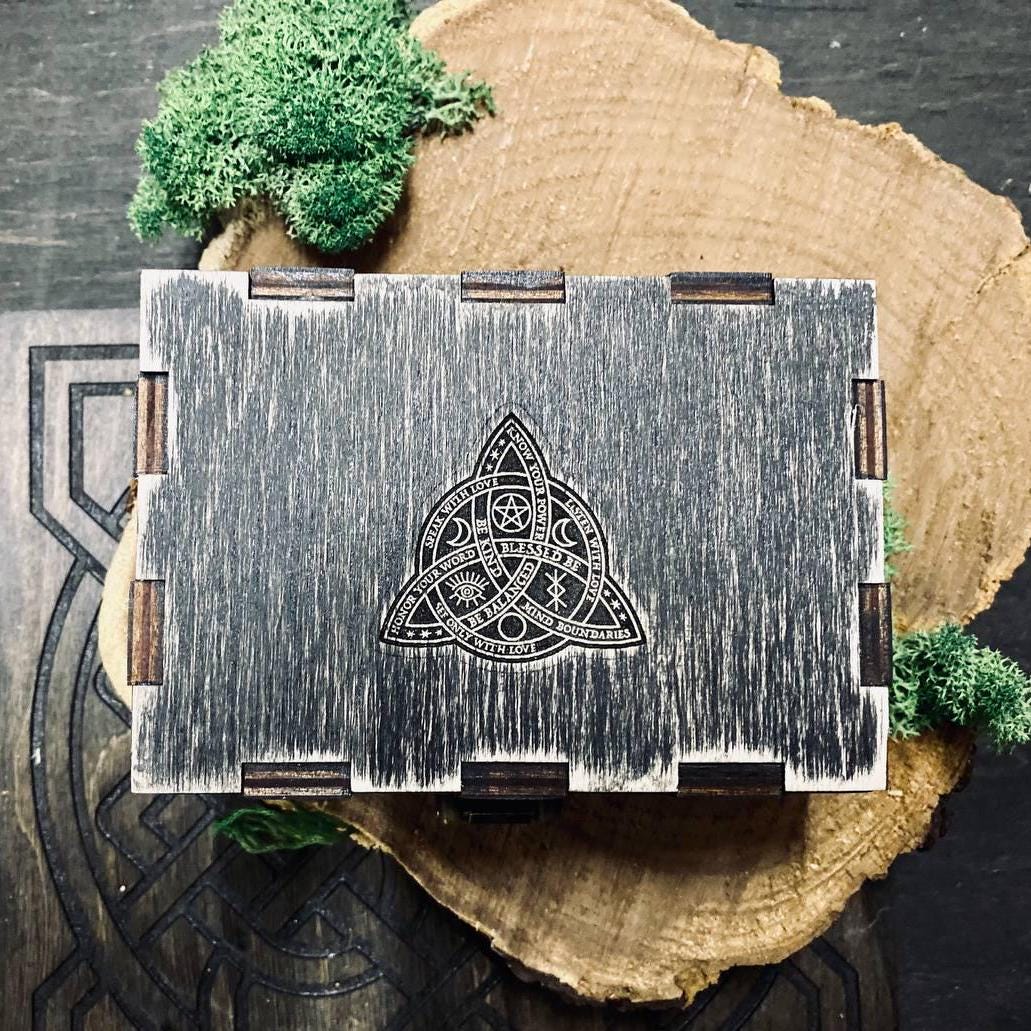 Personalized Tarot Card Box, Engraved Wooden Wiccan Storage Case, Divination Deck Holder