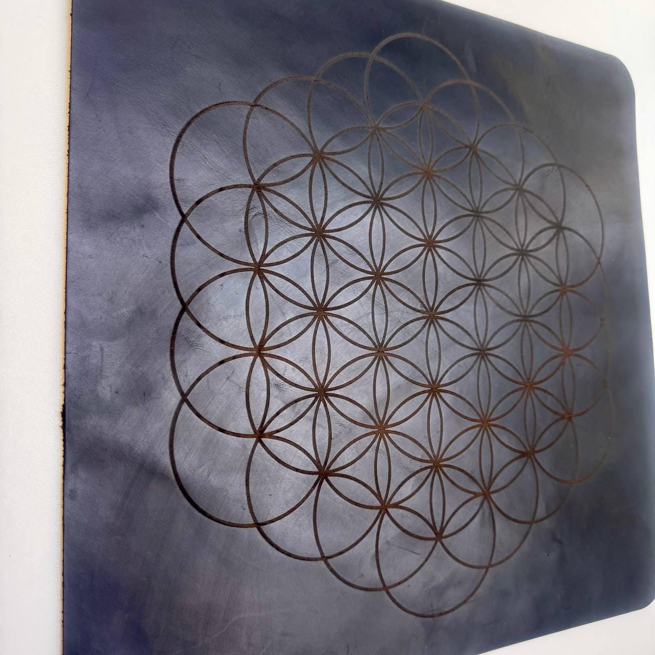 Engraved Leather Flower of Life Divination Mat