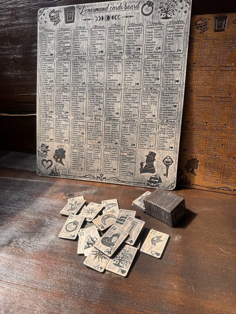 Lenormand Reading Board Wooden Oracle Spread Board, Fortune Telling Mat, Witchcraft Altar Decor