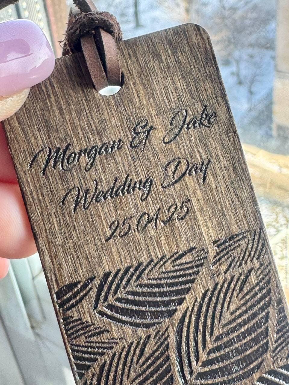 Personalized Wooden Leaf Bookmark, Engraved Guest Keepsake