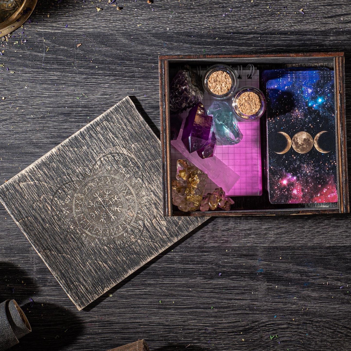 Engraved Wooden Tarot Card Box: Custom Wiccan Crystal Storage