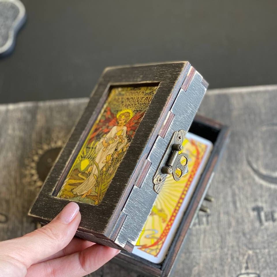 Art Nouveau Tarot Deck with Wooden Box & Reading Board Set