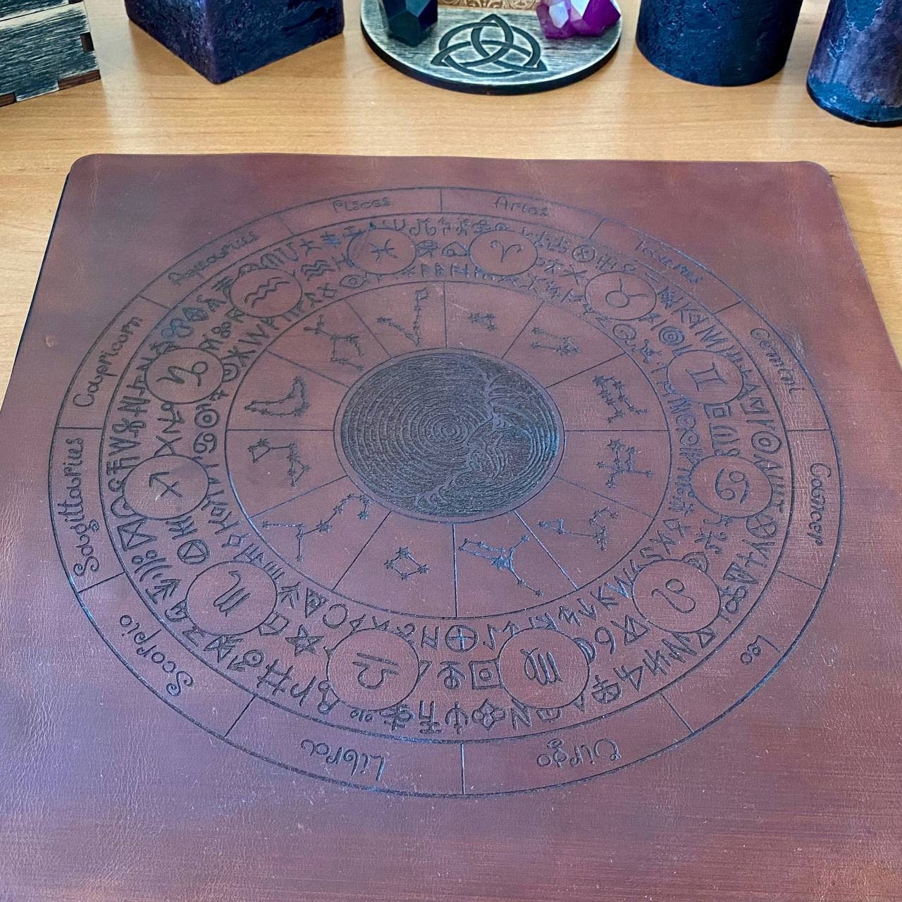 Leather Rune Casting Mat with Zodiac Circle
