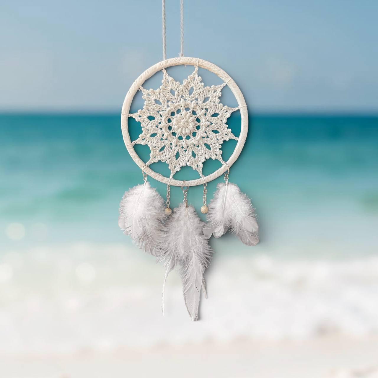 Small White Crochet Dream Catcher – Boho Nursery Wall Decor