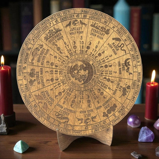 2026 Wooden Lunar Calendar, Moon Phase and Zodiac Wheel Wall Art