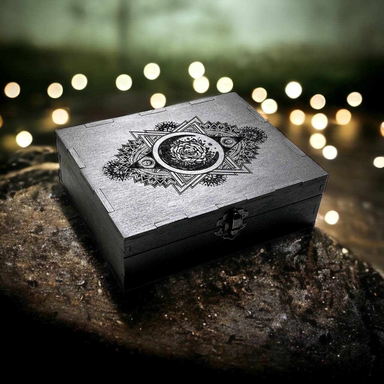 Tarot Card Box, Double Deck Storage, Witch Decor, Engraved Wooden