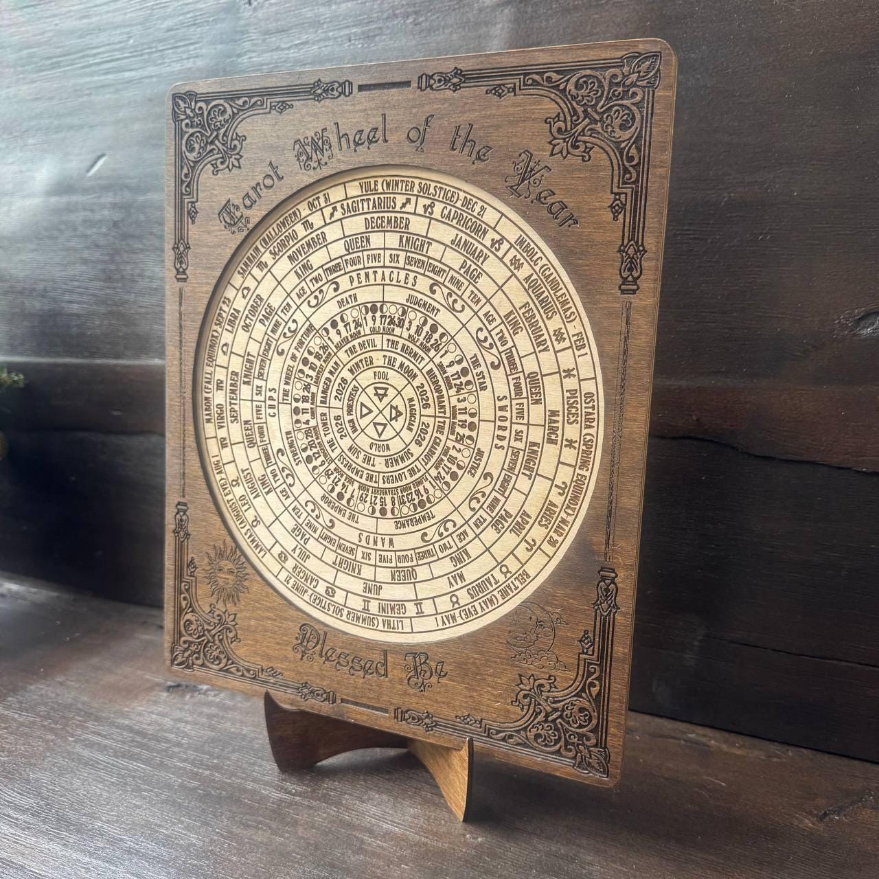 Tarot Wheel of the Year Calendar – Wiccan Zodiac Wall Art, Pagan Sabbat Wheel Gift