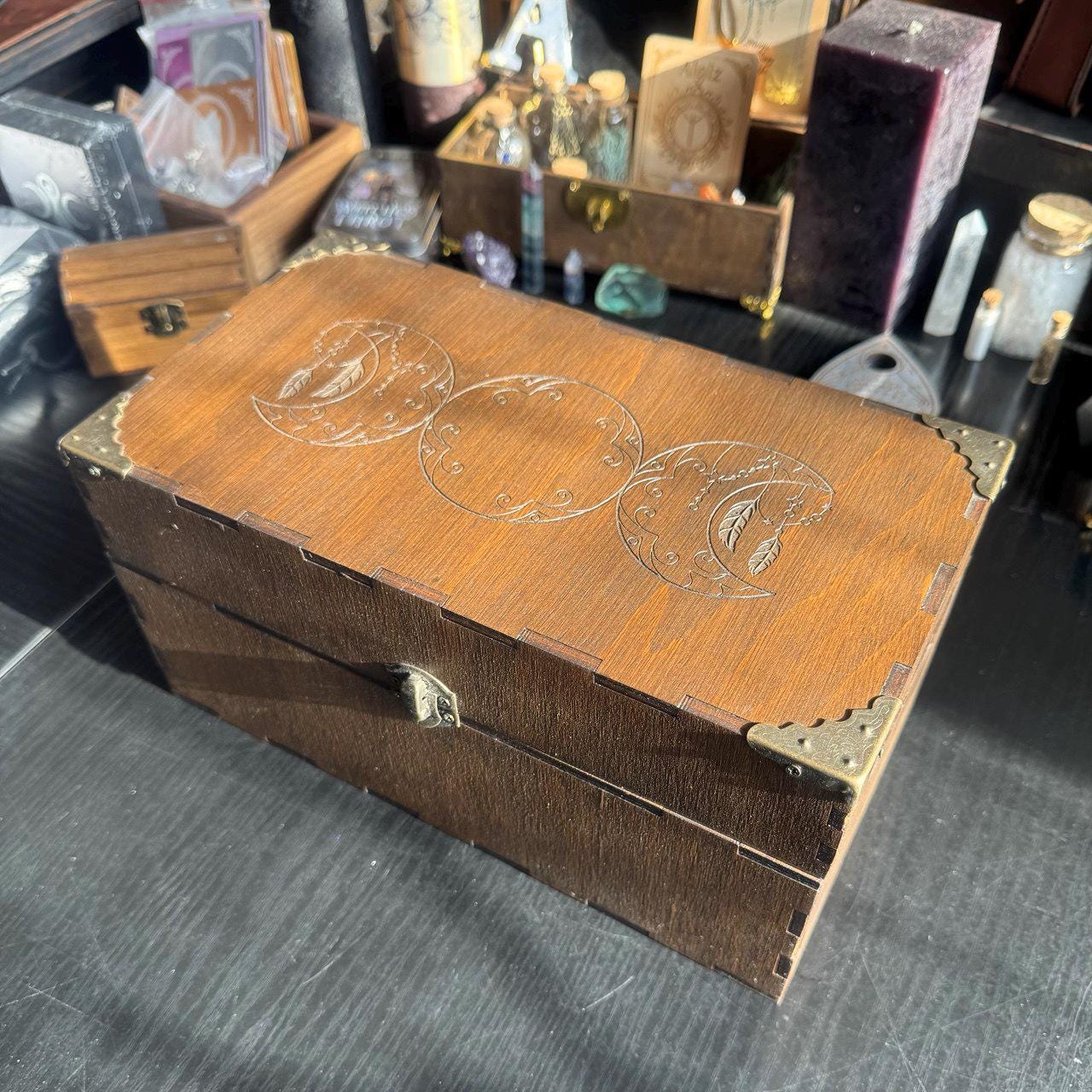 Wooden Tarot Box – Personalized Engraved Crystal Organizer & Runes Storage Case