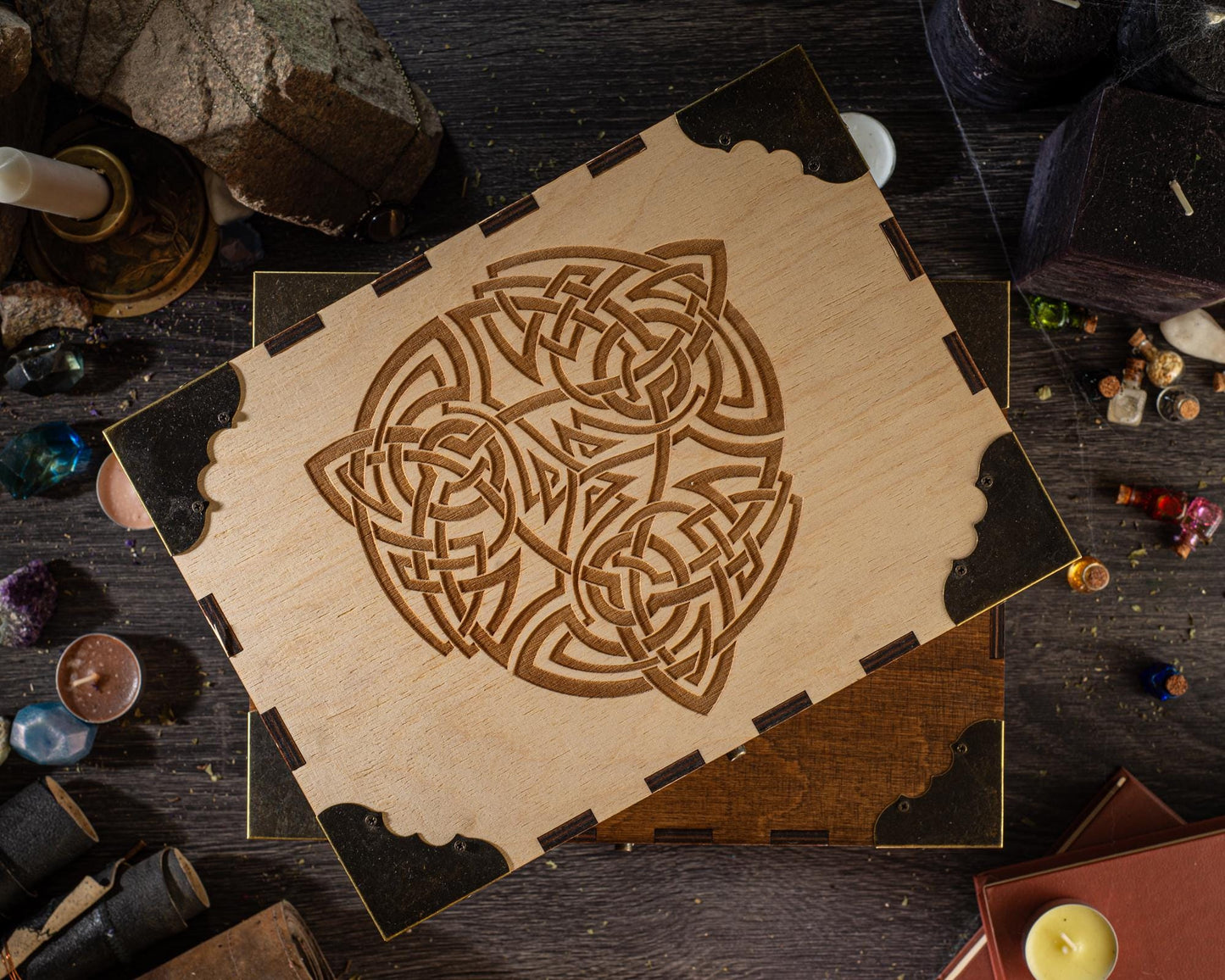Celtic Wooden Tarot Box | Handcrafted Witchcraft Storage Chest & Altar Decor