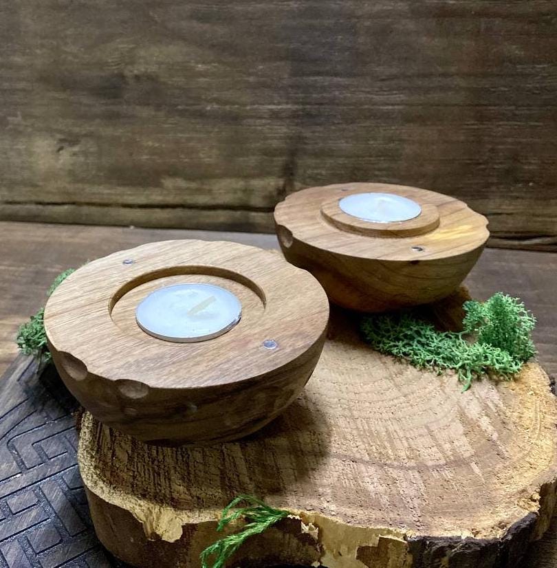 Crescent Moon Tea Light Holder, Walnut or Maple Wood Witch Altar Decor