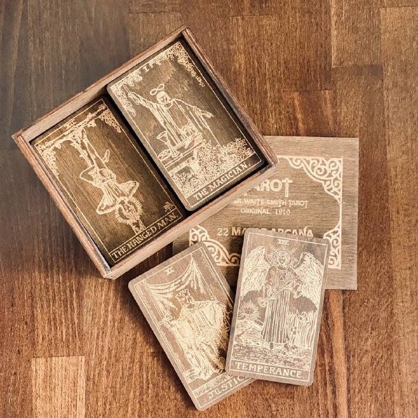 Handmade Wooden Tarot Deck 22 Major Arcana Natural Birch Wood Spiritual Gift Set with Box