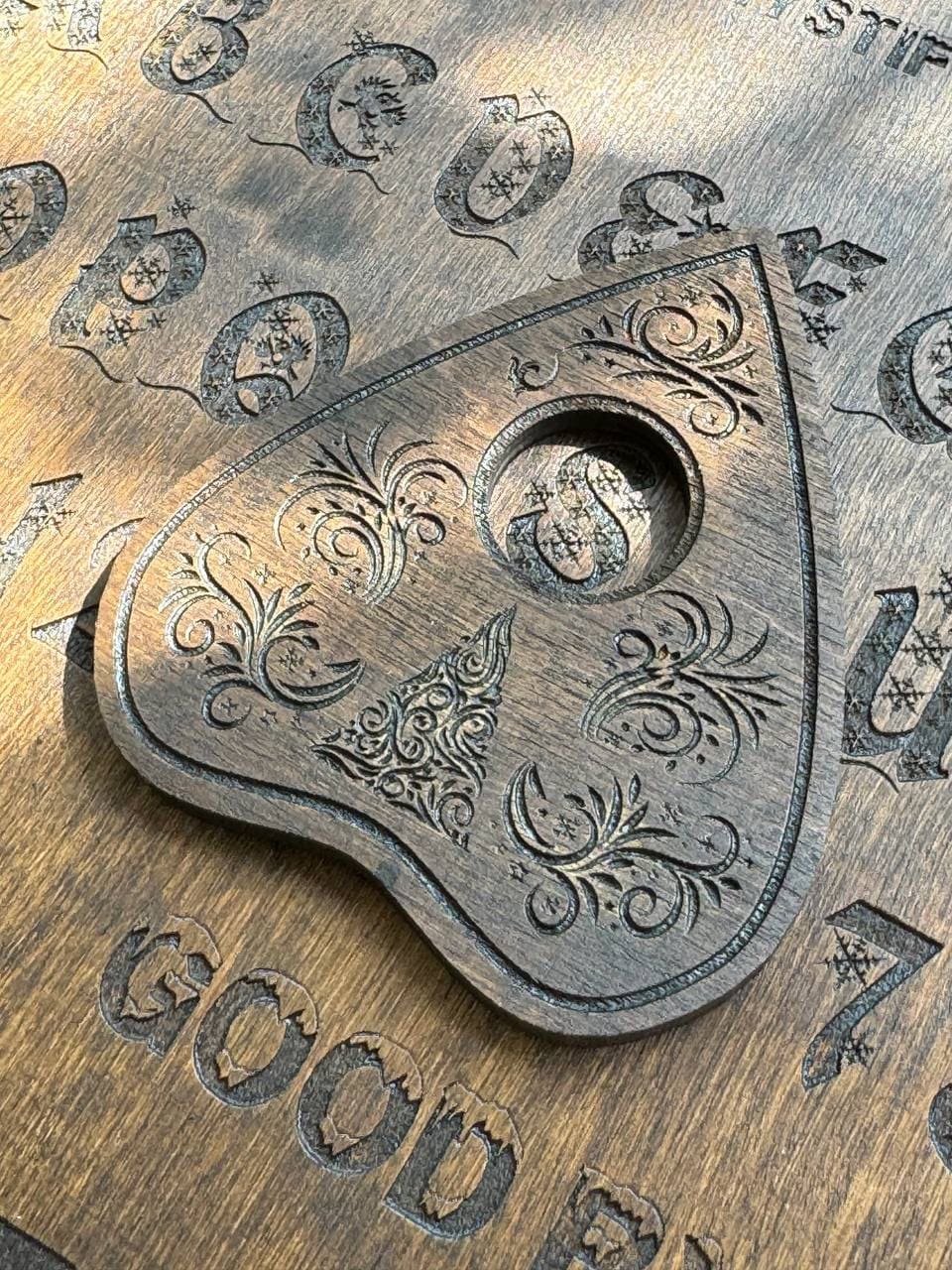 Rosewood Ouija Planchette: Christmas Tree Engraved, Occult Decor