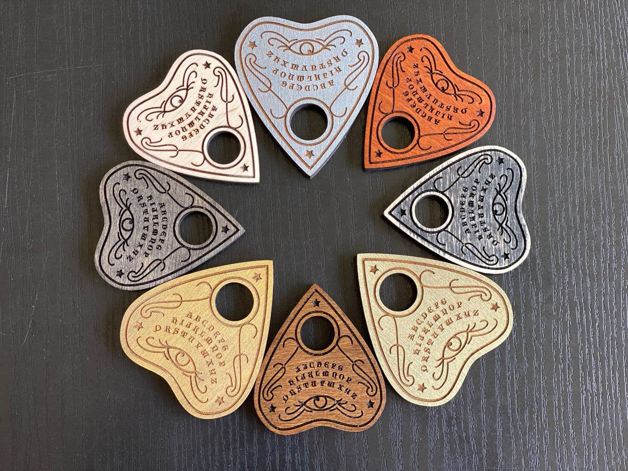 Engraved Wooden Planchette for Ouija Board: Esoteric Talking Board Tool