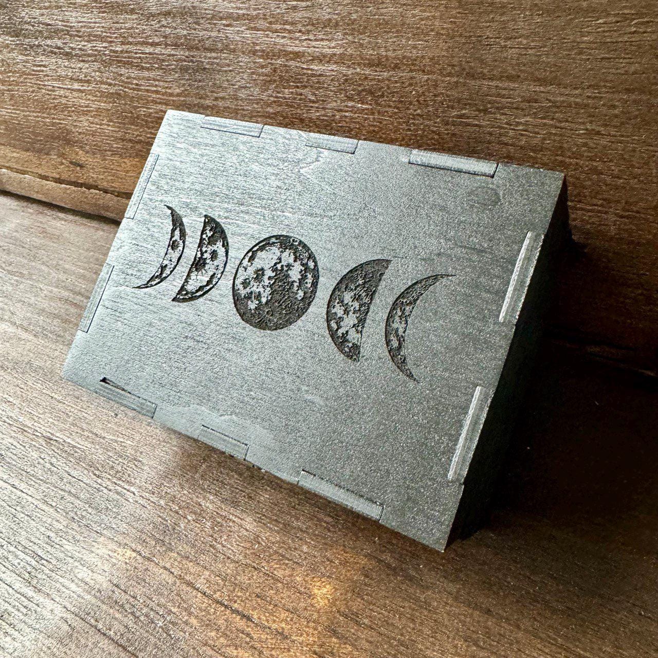 Personalized Moon Phase Tarot Card Box, Wooden Tarot Deck Storage, Celestial Engraved Witchy Altar Decor