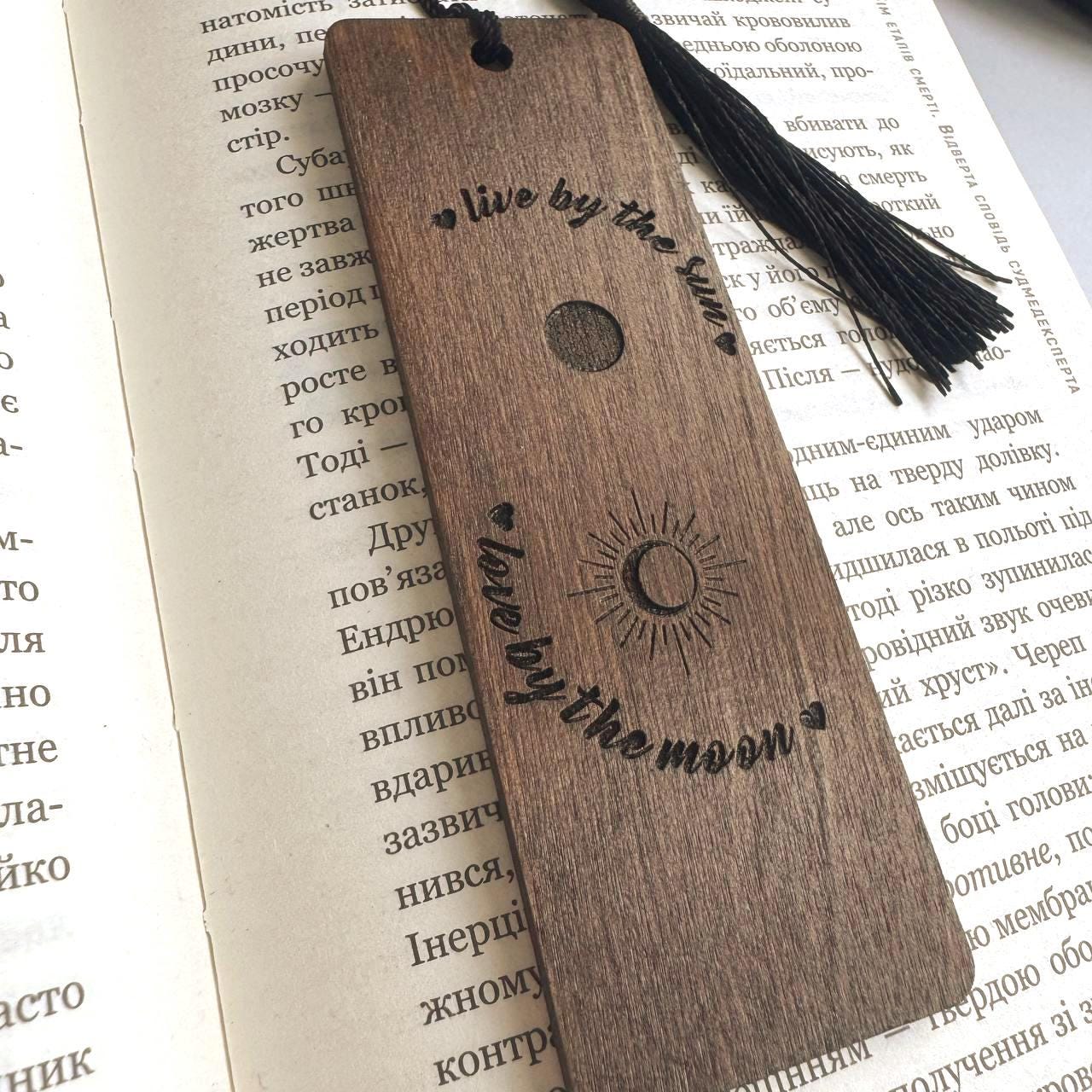 Celestial Wooden Bookmark, Moon Sun Engraved Spiritual Gift