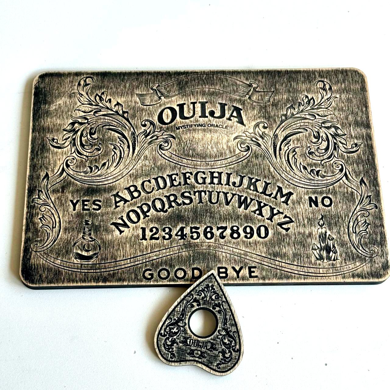 Floral Ouija Board with Planchette: Wooden Talking Spirit Board