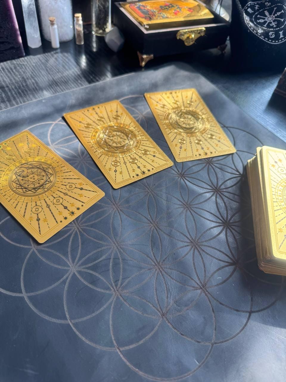 Flower of Life Leather Divination Mat for Tarot & Runes