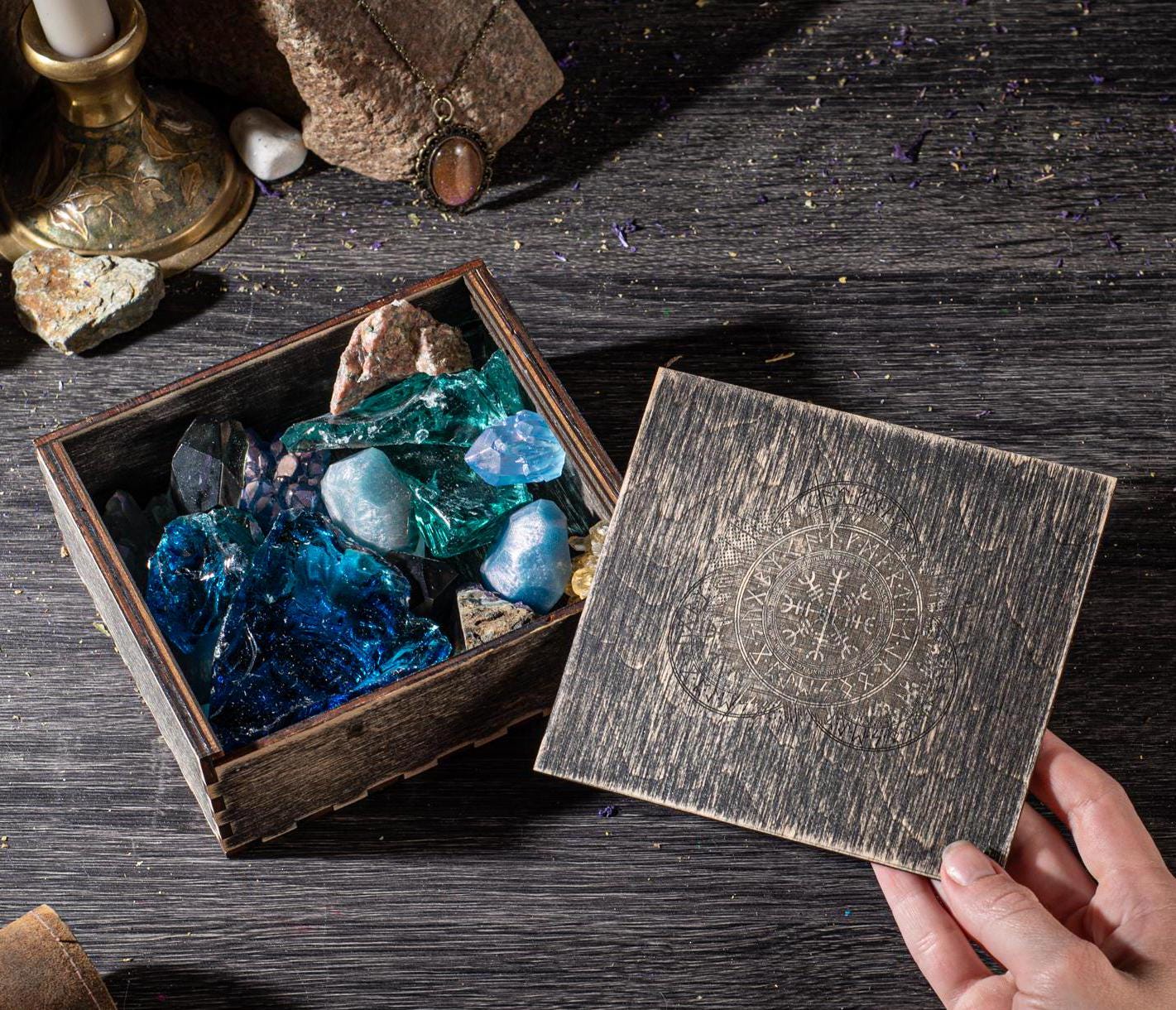 Engraved Wooden Tarot Card Box: Custom Wiccan Crystal Storage