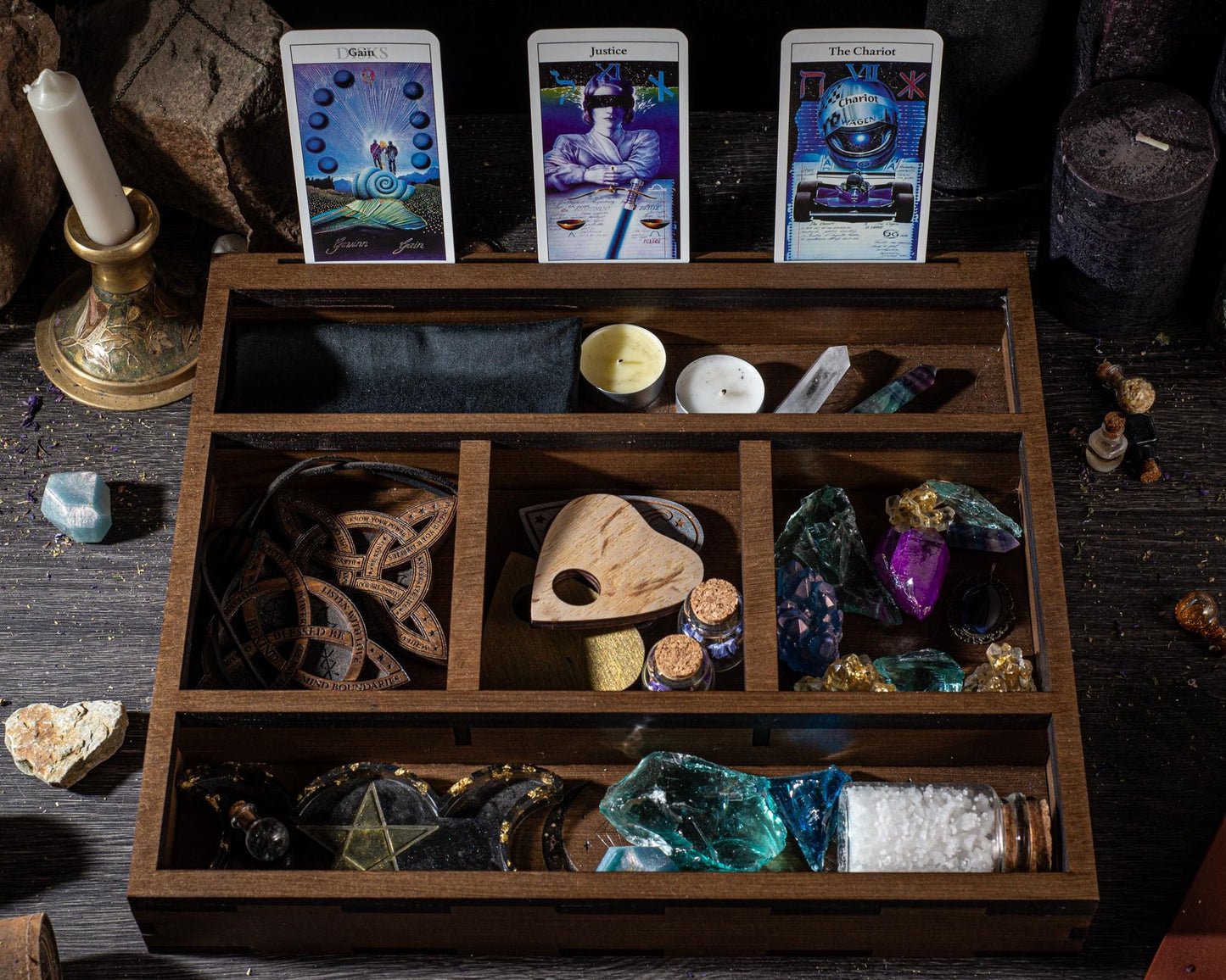 Engraved Wooden Tarot Box: Wiccan Crystal Storage, Personalized Witch Decor