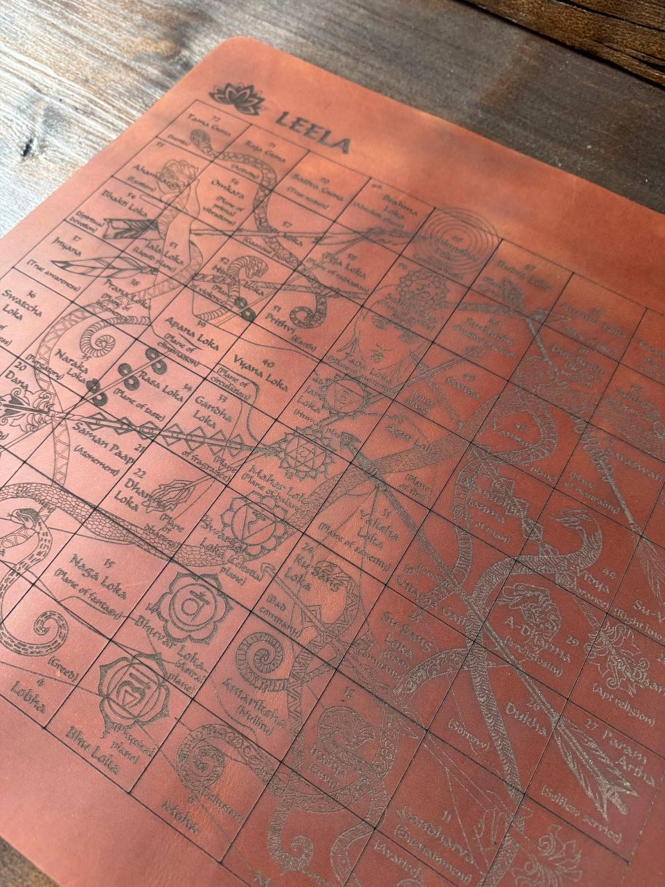 Leela Game Board – Handcrafted Leather Spiritual Tool | Karma Snakes & Sacred Geometry