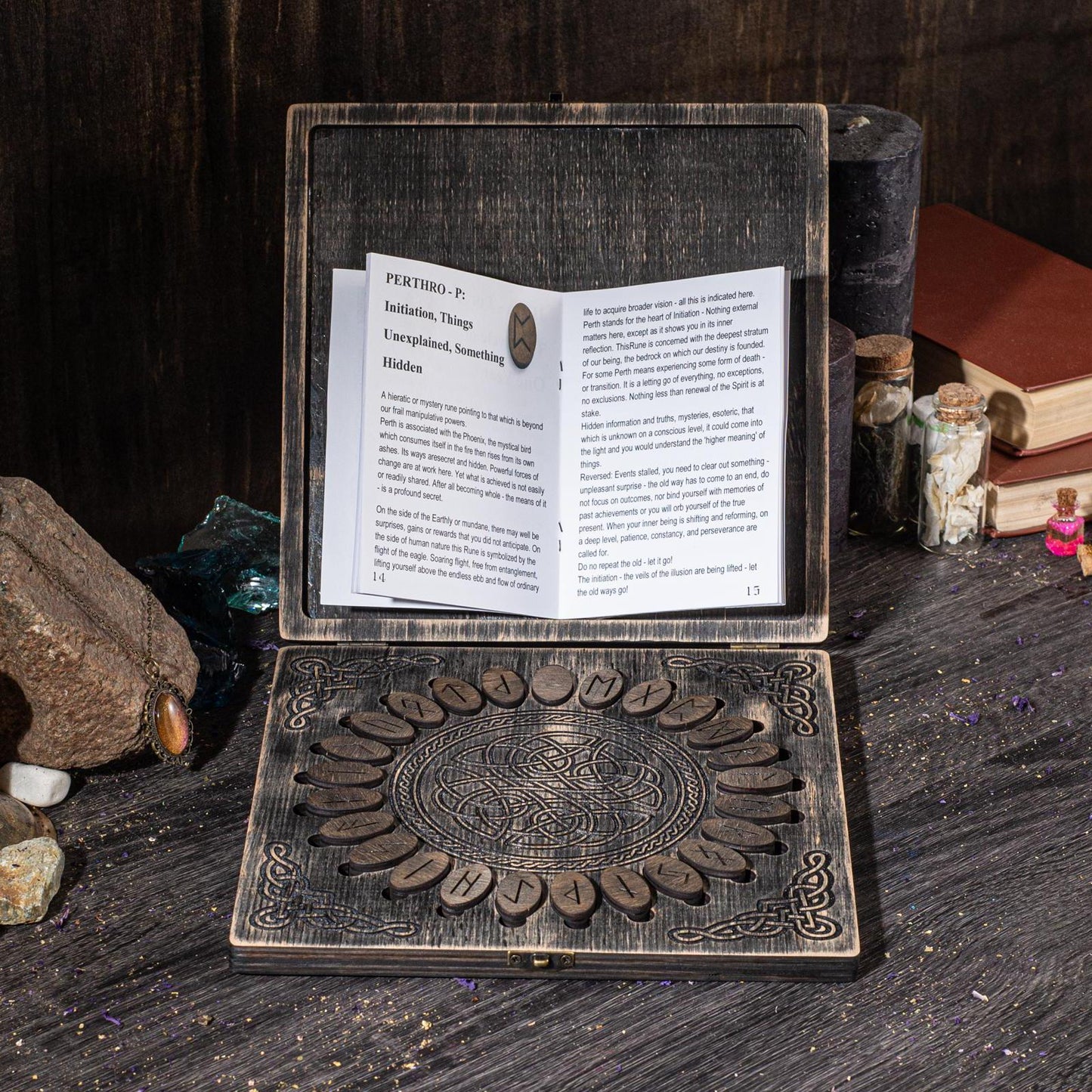 Futhark Runes Set: Norse Divination Tools with Wooden Box
