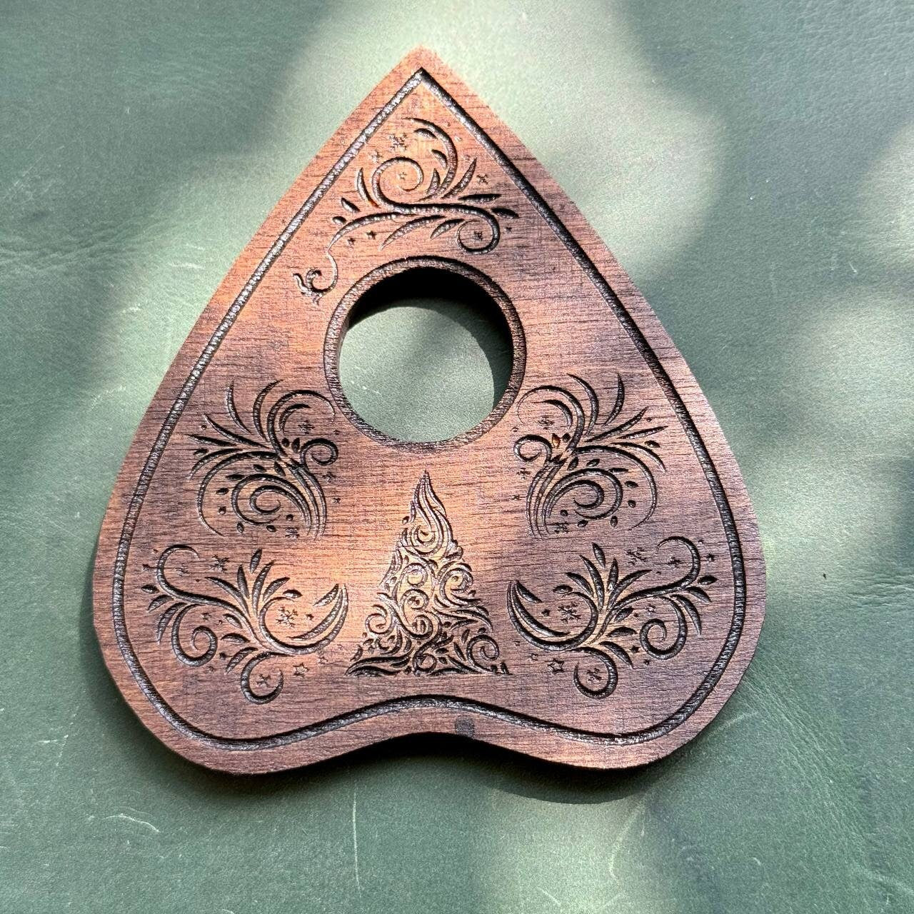 Rosewood Ouija Planchette: Christmas Tree Engraved, Occult Decor