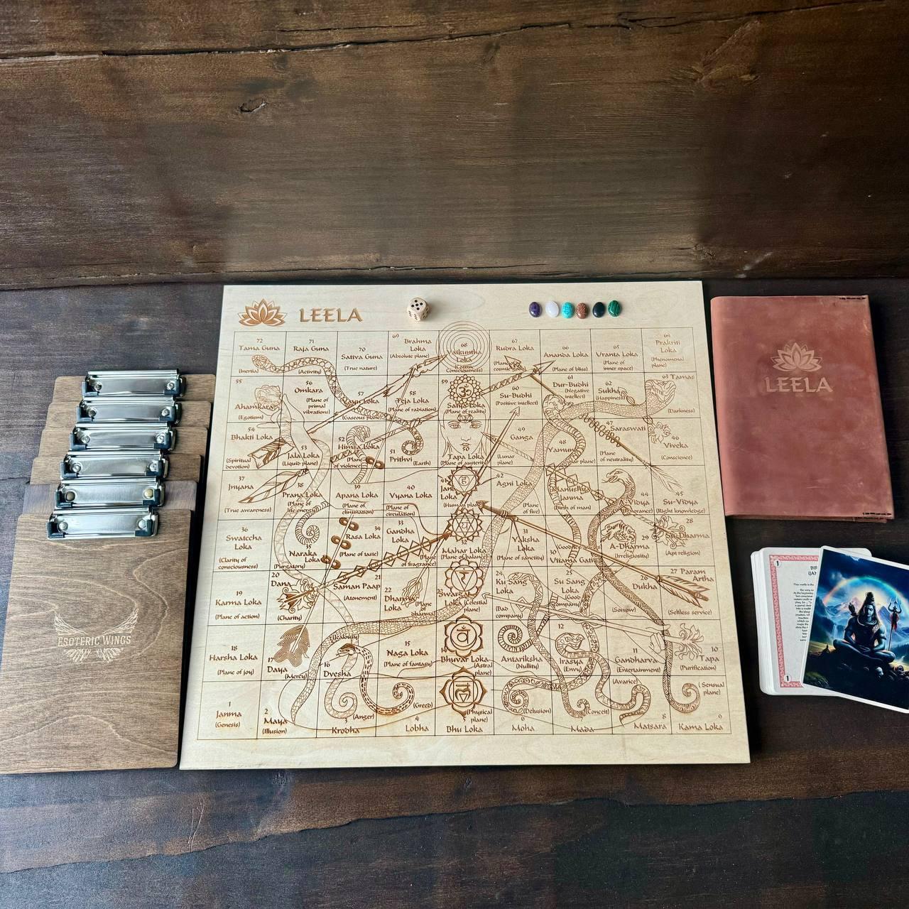 Wooden Leela Game – Spiritual Board Game With Engraved Sanskrit Symbols