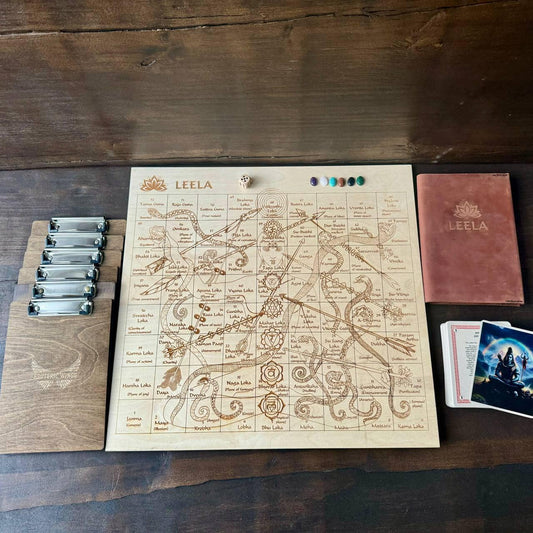 Wooden Leela Game – Spiritual Board Game With Engraved Sanskrit Symbols