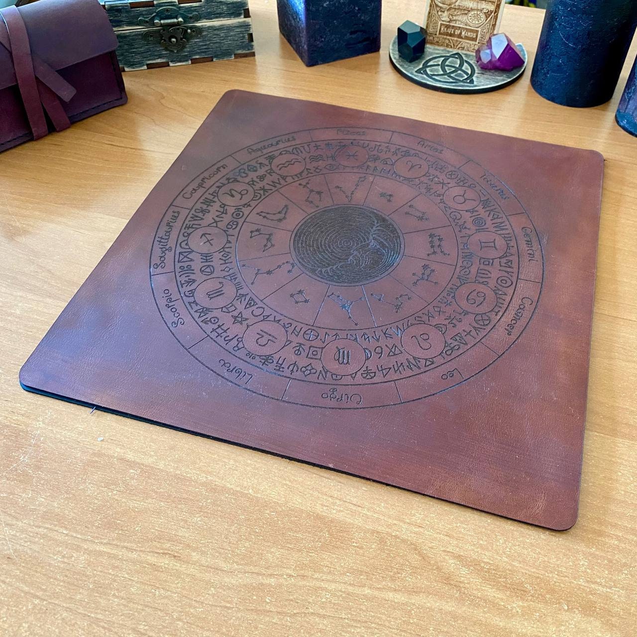 Leather Rune Casting Mat with Zodiac Circle
