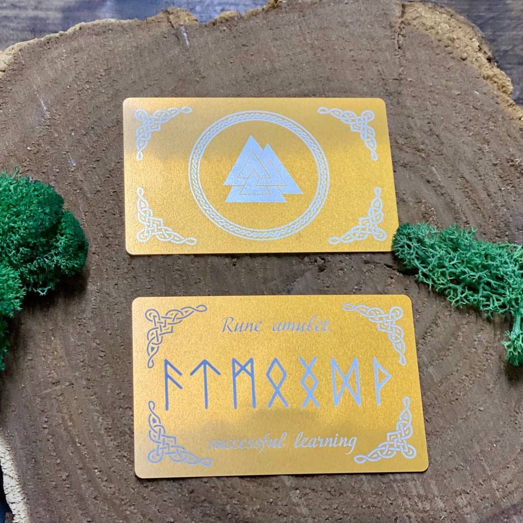 Student Gift Amulet – Runic Talisman for Exams | Laser Engraved Aluminum Card