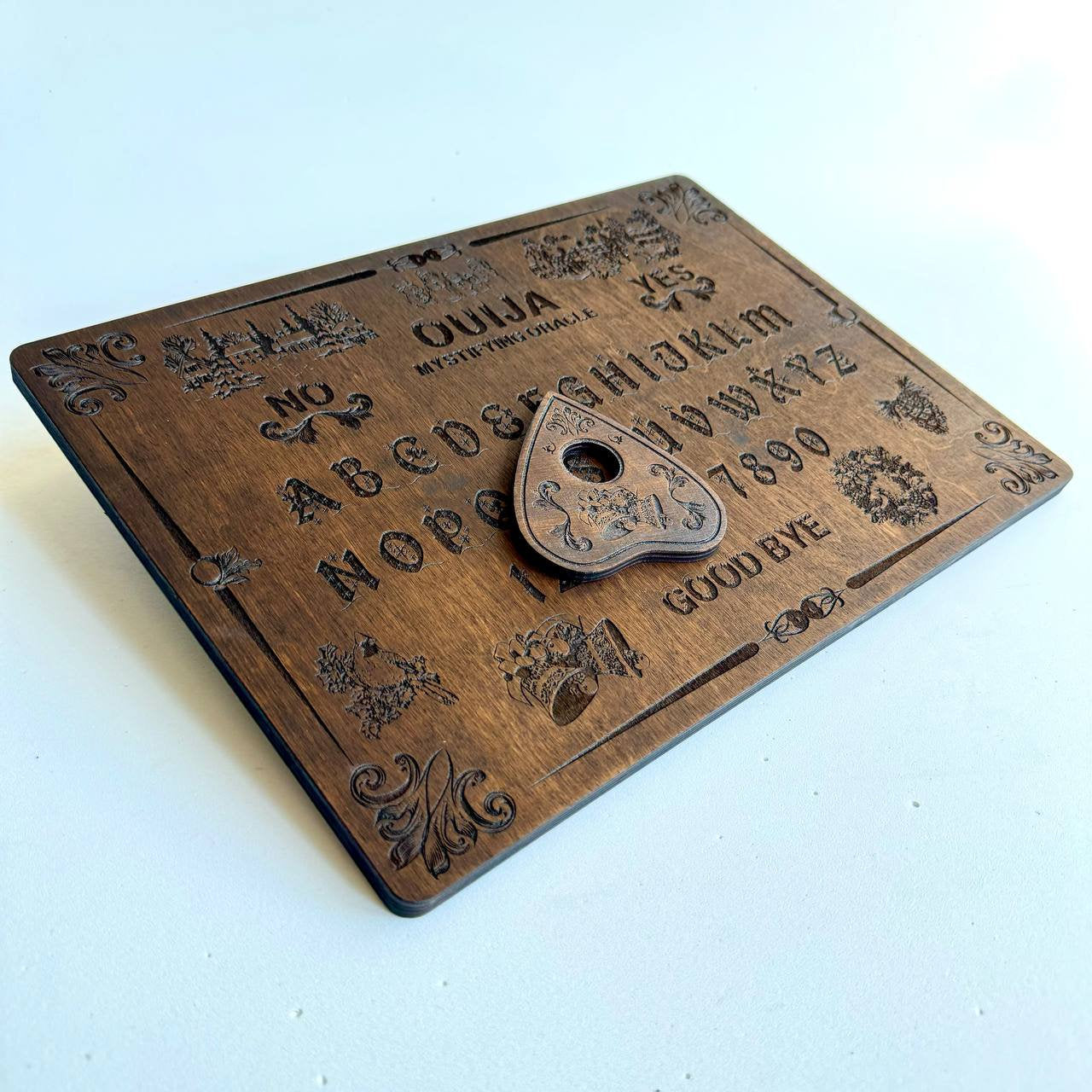 Rosewood Ouija Planchette: Engraved Christmas Jingle Bells, Spirit Board Tool