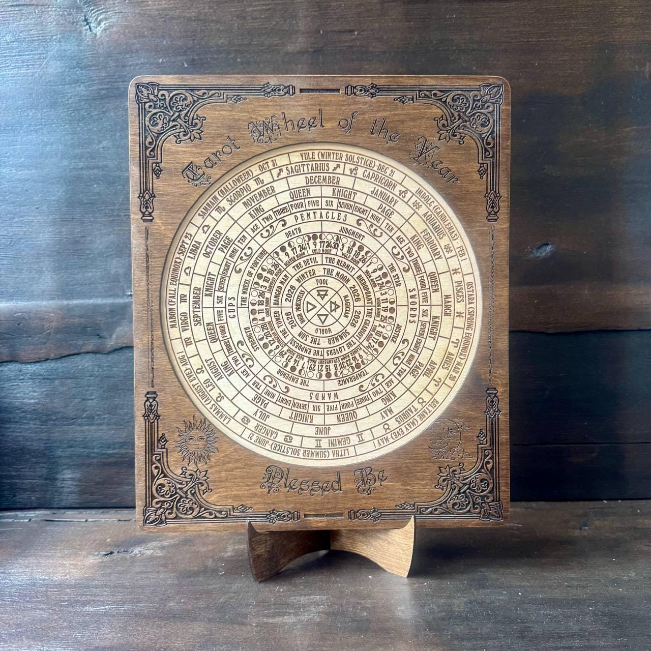 Tarot Wheel of the Year Calendar – Wiccan Zodiac Wall Art, Pagan Sabbat Wheel Gift