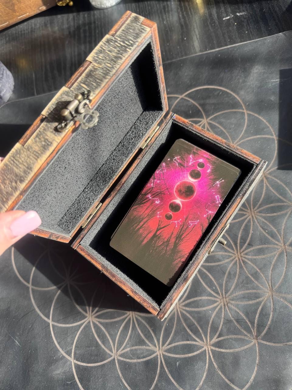 Personalized Tarot Card Box, Engraved Wooden Wiccan Storage Case, Divination Deck Holder
