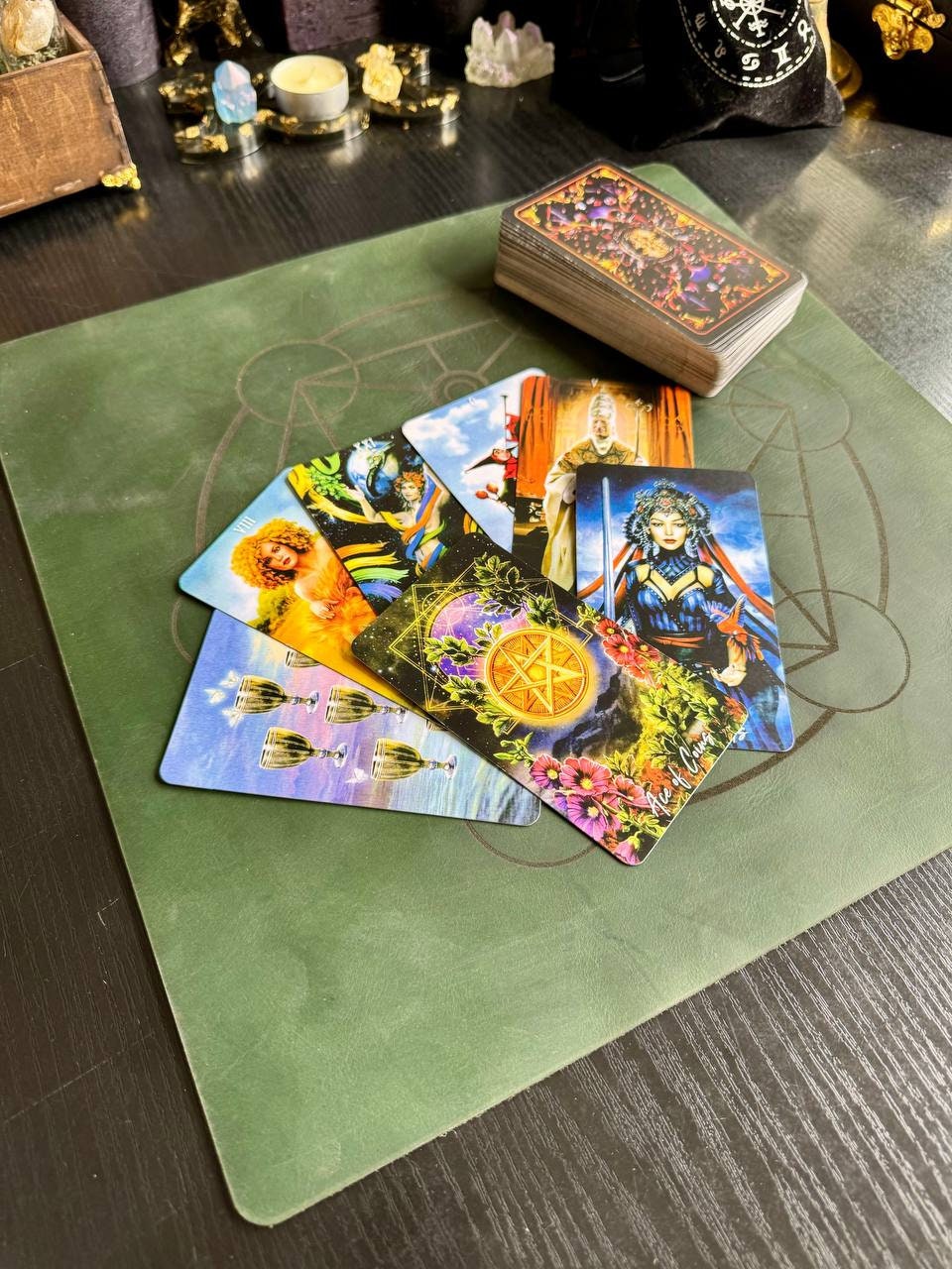 Leather Pendulum Mat with Metatron Zodiac Circle
