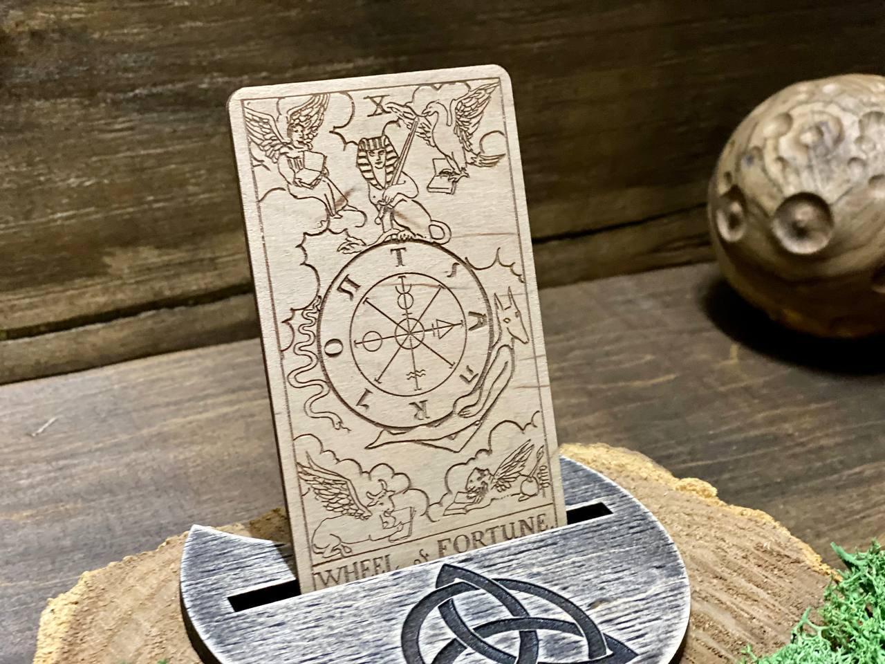 Wheel of Fortune Tarot Card Wooden Rider–Waite–Smith Major Arcana