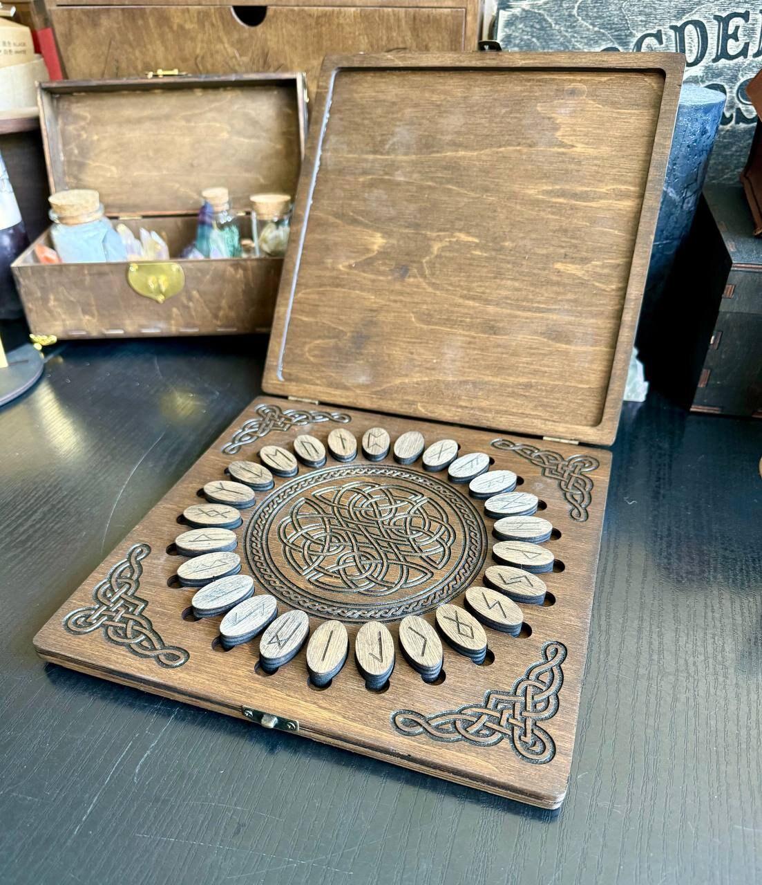 Futhark Runes Set with Wooden Box Norse Divination Kit