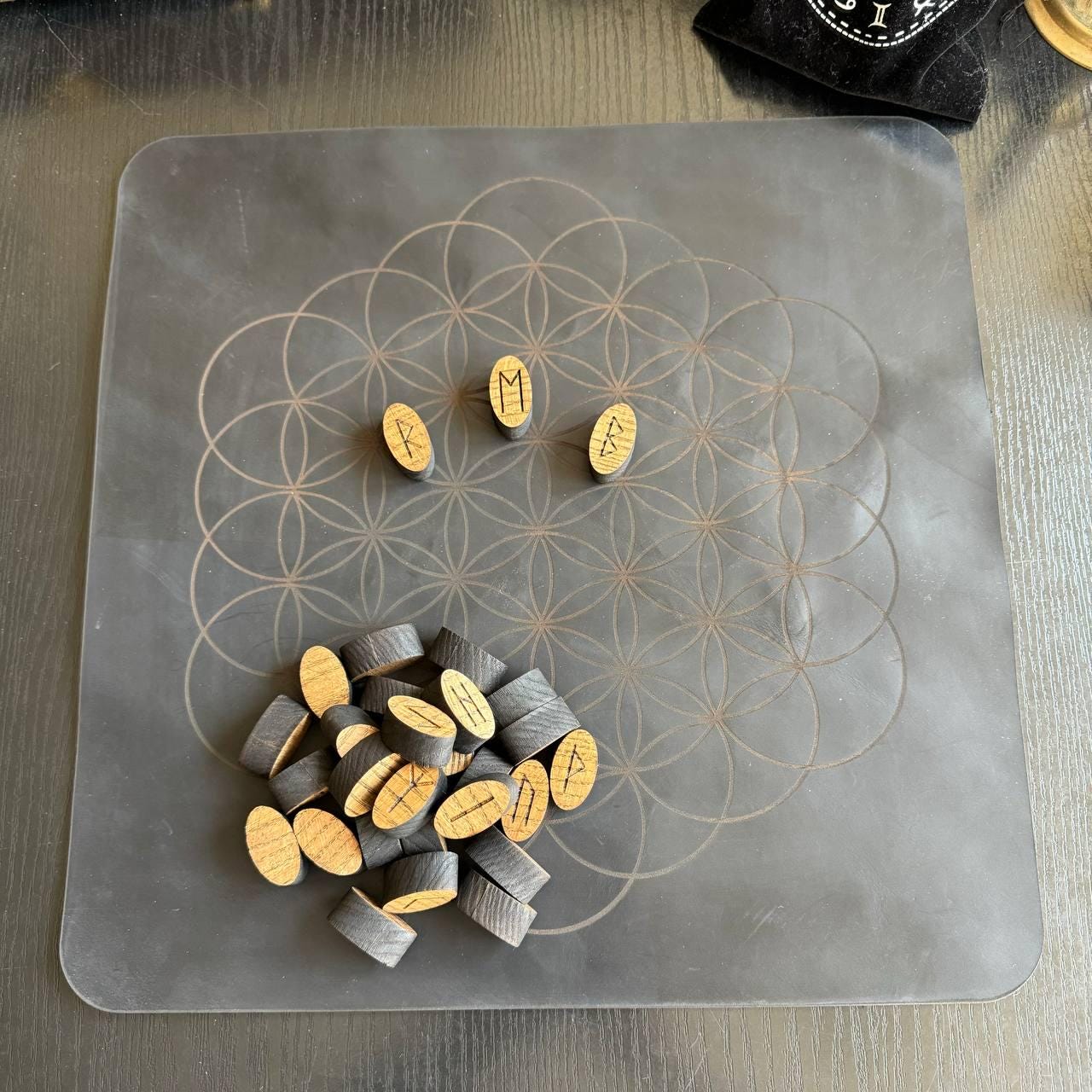 Flower of Life Leather Divination Mat for Tarot & Runes